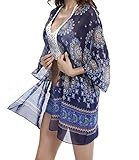 Anmengte Womens Beachwear Floral Loose Kimono Cover Up for Bikini Tankini