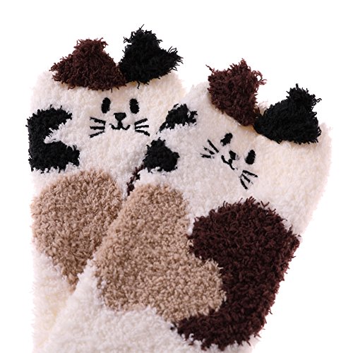 LANLEO Women's Fuzzy Cute Animal Winter Slipper Socks Super Soft Warm Home Sleeping Socks 1 Pairs (Cat) - Thumbnail 2