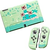 PERFECTSIGHT Protective Case Compatible with Nintendo Switch OLED Shockproof Slim Grip Cover for NS Switch and Joy Con, Kawaii Hard Shell Dockable Case (Crossing Island)