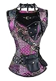 Charmian Women's Steampunk Goth Retro Spiral Steel Boned Jacket Corset with Belt Multicolored XX-Large