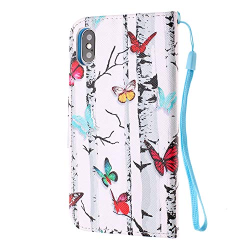 Herzzer Wallet Case for iPhone Xs Max,Strap Leather Case for iPhone Xs Max, Premium Ultra Slim Colorful Butterfly Pattern Magnetic PU Leather Stand Card Slot Cover with Soft Rubber - Thumbnail 3