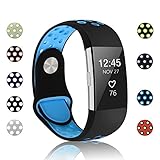 POY Replacement Bands Compatible for Fitbit Charge 2, Adjustable Breathable Wristbands with Air Holes Straps, Small Black Blue 1PC