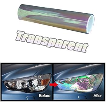 ATMOMO Transparent 12 by 80 Inchs Self Adhesive Shiny Chameleon Headlights Films Tint Vinyl Film
