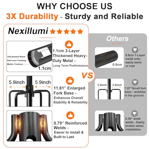 6 Pack String Light Poles for Outside, Upgraded Heavy-Duty Metal Poles for Outdoor String Lights with Fork, Adjustable Lighting Hanging Accessories for Patio Decor Pergola Backyard Garden Decorations