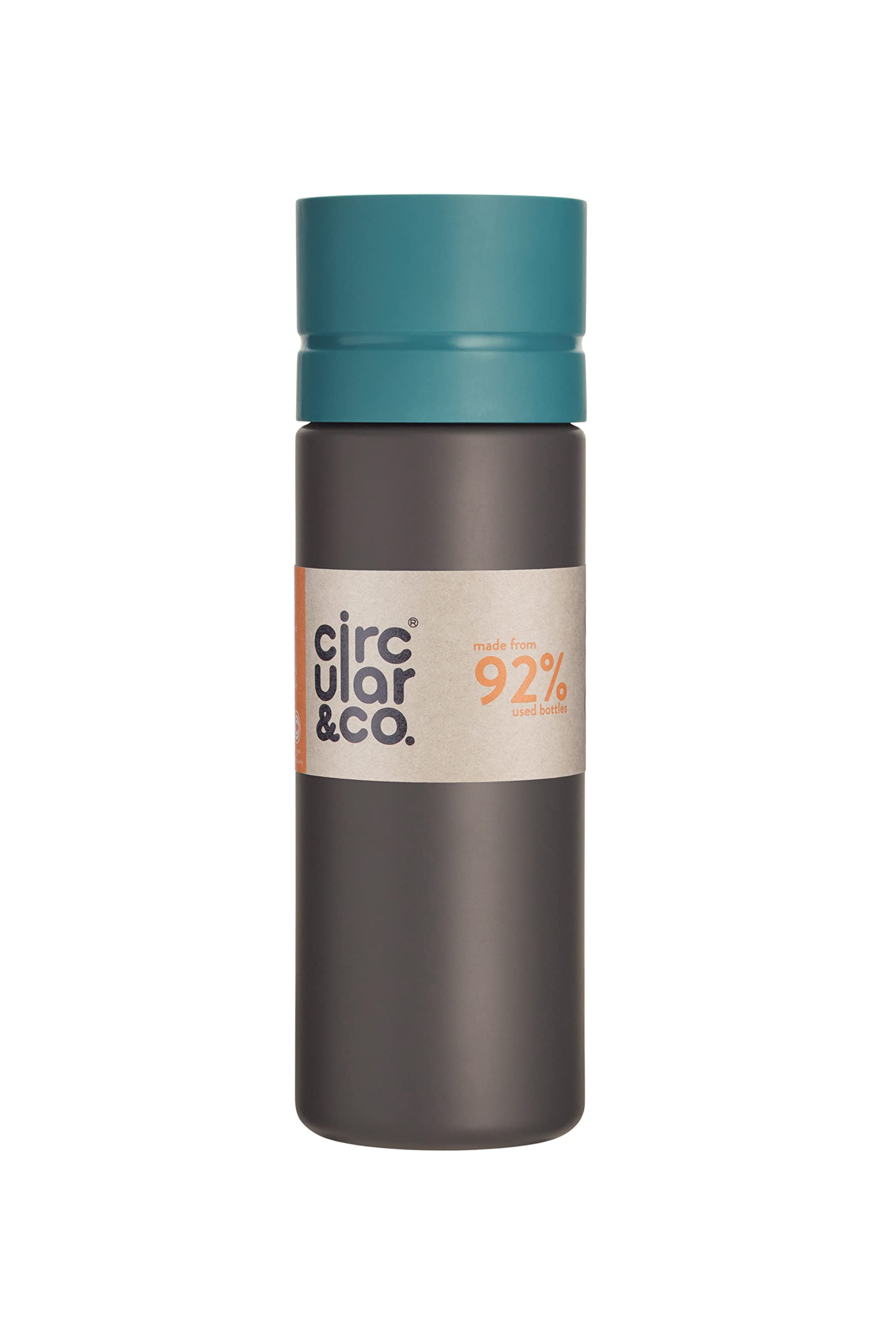 Circular and Co Leakproof 600ml Reusable Water Bottle made from 92% Single-Use Bottles (Grey Bottle & Teal Lid)