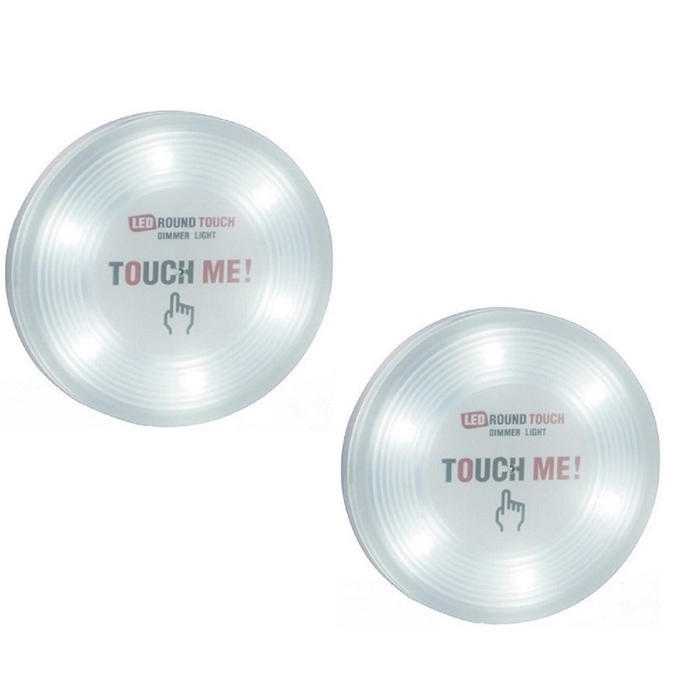 Super Bright Cordless 6-LED Dimmable Touch Light Battery-Operated Stick-on Anywhere Touch Tap Light Push Light for Closets, Attics, Garages, Car, Sheds, Storage Room (2 pcs/cool white light)