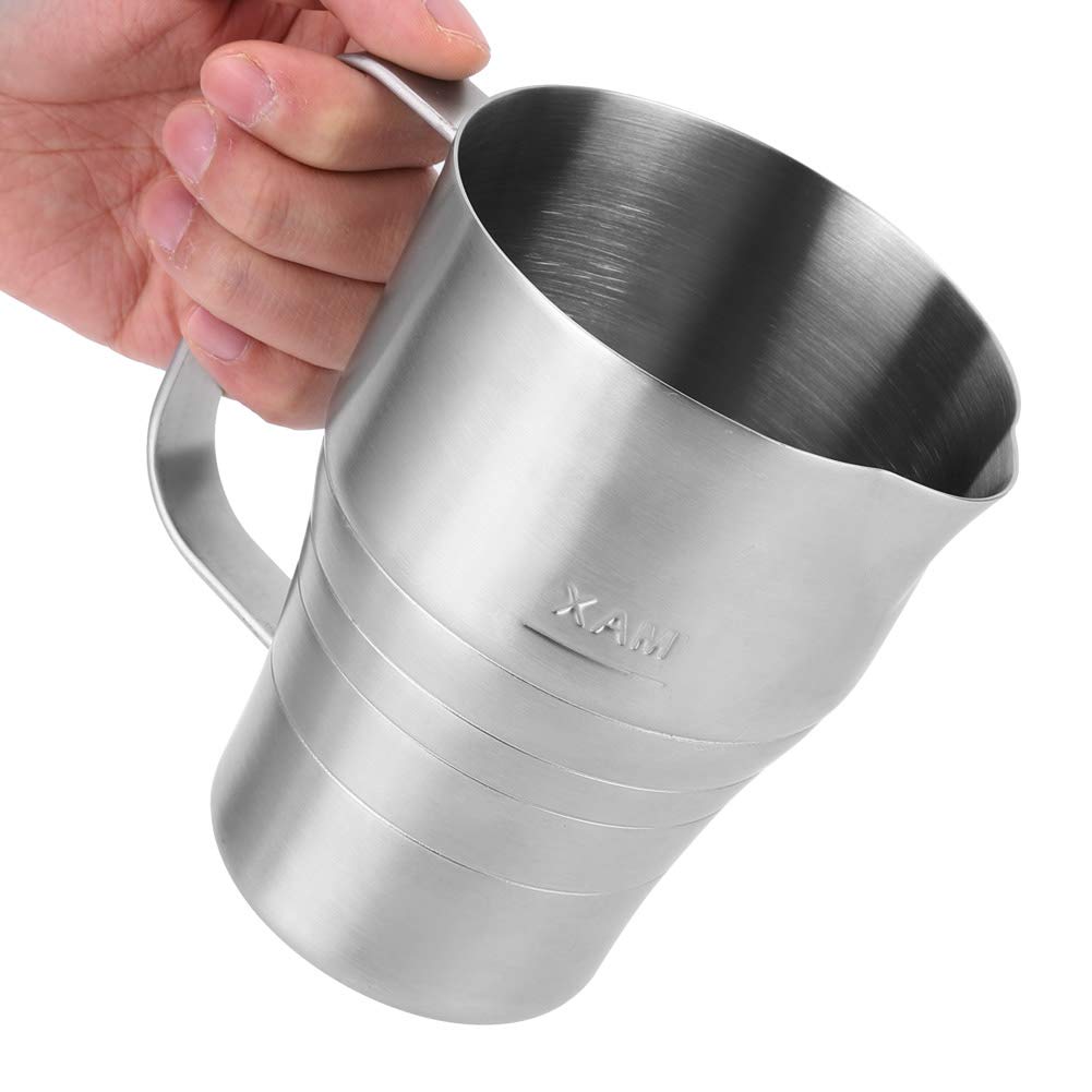 Milk Jug 900ml Household Stainless Steel Coffee Foam Jug Milk Frother Cup with Scale - Silver