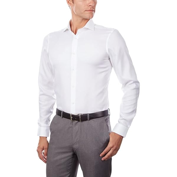 men's slim-fit non-iron herringbone dress shirt Comfort Stretch Non-Iron Herringbone Dress Shirt - White/black