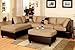 Poundex New Two Tone Leatherette and Micro Suede Sectional Sofa Set with Ottoman Includes Pillows, Reversible Chaise, Brown