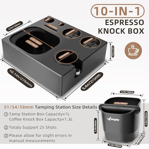 Espresso Knock Box, 10 in 1 Espresso Tamping Station ABS Coffee Knock