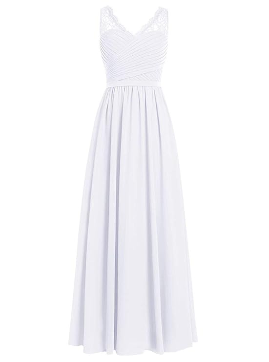 Brautjungfernkleider Spitze Lang A-Linie Chiffon Ballkleider V-Ausschnitt Ärmellos Abendkleider Hochzeit Kleider