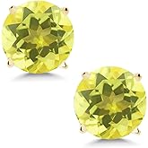 Gem Stone King 2.00 Ct Round 6mm Canary Mystic Topaz 14K Yellow Gold Stud Earrings For Women Men