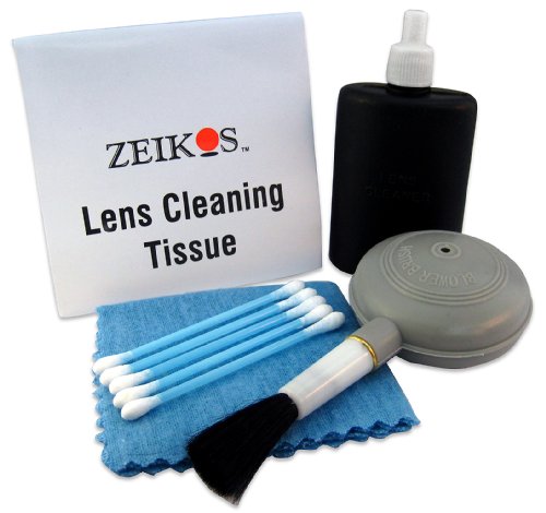 Zeikos 5 Piece Professional Cleaning Kit with Brush, Microfiber Cloth, Fluid & Tissue for DSLR Cameras (Canon, Nikon, Pentax & Sony), Video Cameras, GPS, Binoculars, & Cell Phones