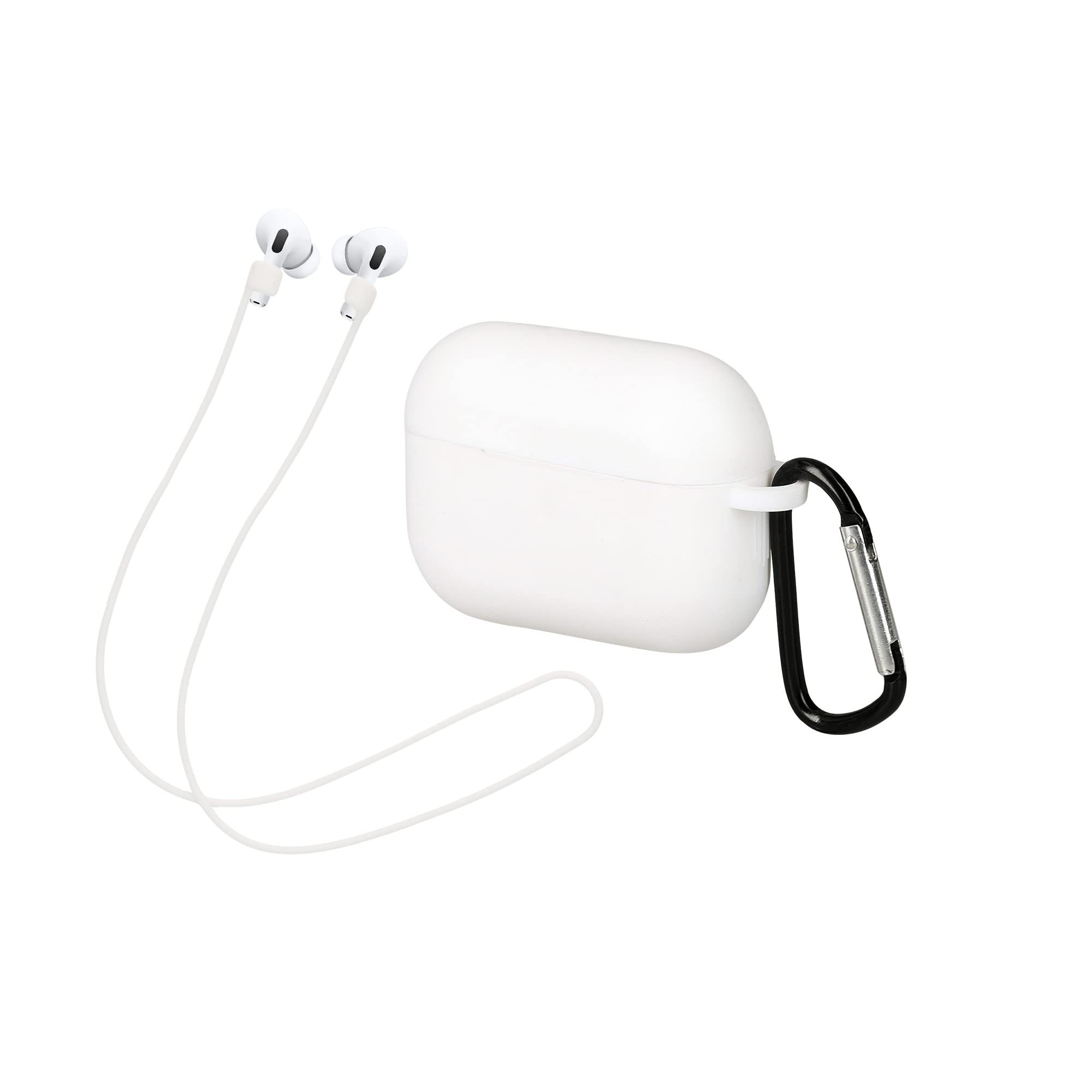 kwmobile Case & Strap Compatible with Apple AirPods Pro Case - Cover & Cord Holder Set - White/White