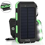 Solar Charger 30000mAh Power Bank Portable Backup Battery Waterproof Panel Charger for Cellphone,Tablet and Most Gadget w/ Dual USB, LED Light, Compass, Hook for Indoor and Outdoor Charging (Green)
