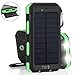 Solar Charger 30000mAh Power Bank Portable Backup Battery Waterproof Panel Charger for Cellphone,Tablet and Most Gadget w/ Dual USB, LED Light, Compass, Hook for Indoor and Outdoor Charging (Green)