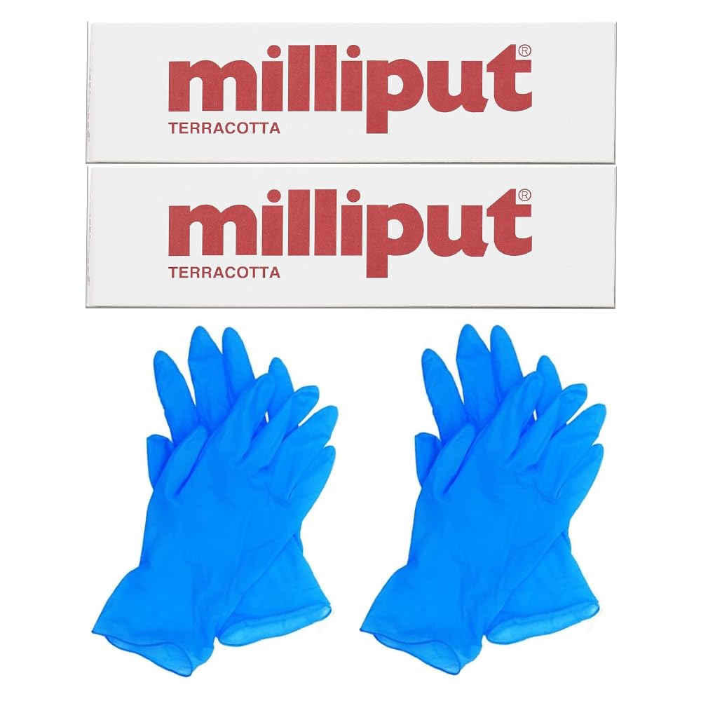 Zopper 2 x Milliput Terracotta Epoxy Putty With Two Pair of Gloves Trusted Repair Solution for Underwater applications Quarry tiles internally & externally Damaged brickwork Repair of Terracotta pots