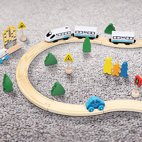 image for Lydaz Wooden Train Tracks Set with Magnetic Battery Operated Train for