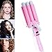 3 Barrel Curling Iron, PrettyQueen Fast Heating Curlers for Long Hair Waving Irons with LCD Display Hair Crimping Ceramic Curling Irons, Pink