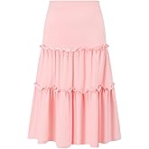 Eymitory Girls Casual Boho Maxi Skirt Long Swing High Waisted Elastic Ruffled Tiered Skirts
