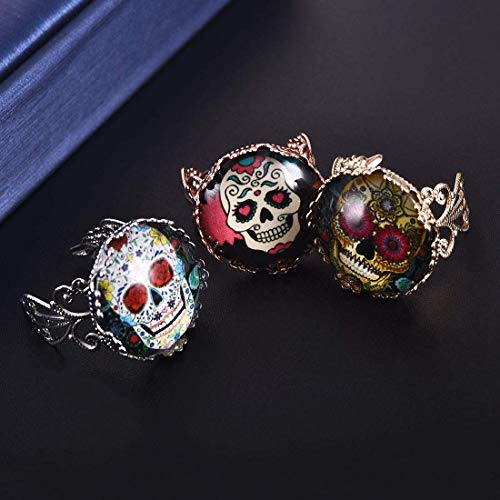 LANBEIDE 50PCS Mixed Color Mosaic Skull Printed Glass Half Round/Flat Back Dome Cabochons for Jewelry Making (25mm-50 Pieces)