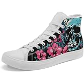 Unisex Fashion Skull High Top Sneakers Classic Lace-Up Canvas Shoes,Casual Cool Hip Hop Tennis Walking Shoes for Men Women