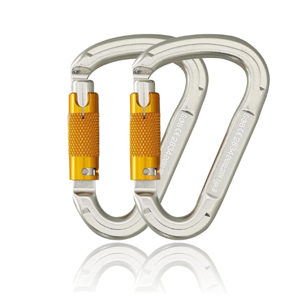 Climbing Carabiners Locking Carabiner Clip Auto-Lock Aluminum Carabiners Heavy Duty with Screwgate for Climbing, Rappelling, Hammocks, Mountaineer, Water Bottle (25KN)