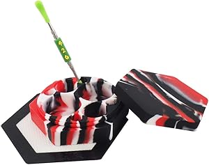 TOPJAR 1 Red/Black/White Silicone Oil Storage Container 110ml Large Non Stick Hexagon Jar with Split + 1 Non Slip Wax Mat Pad + 1 Stainless Steel Carving Tool