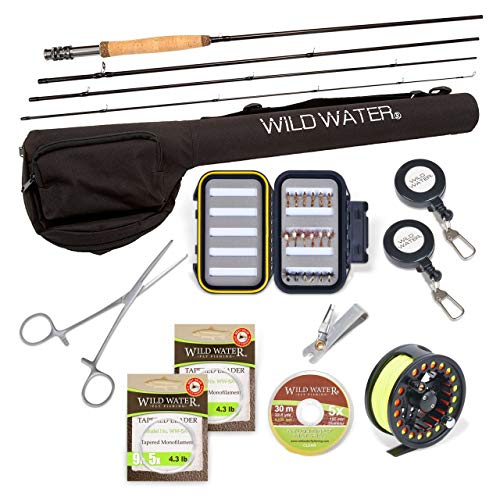 Wild Water Fly Fishing Rod and Reel Combo, Deluxe 4 Piece Fly Rod 5/6 9' Complete Starter Package