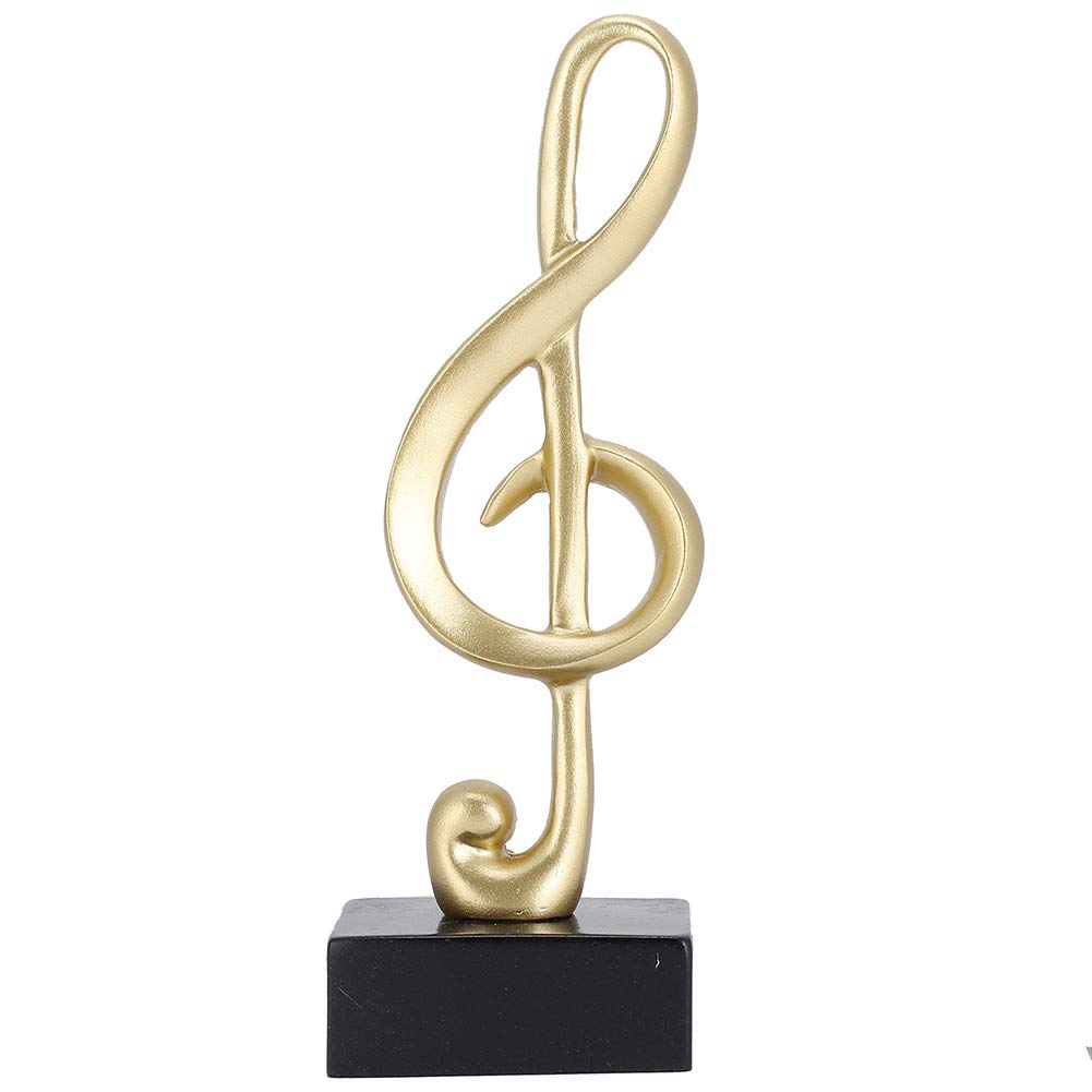 HERCHR Music Note Figurine, Musical Sculpture Music Instrument Miniature Replica on Stand Resin Gold Music Note Statue Sculpture Table Decoration Ornament for Home Office, 2.4x7.3inch