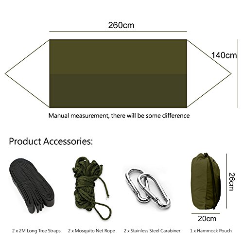 Camping Hammock, Rusee Mosquito Net Outdoor Hammock Travel Bed Lightweight Parachute Fabric Double Hammock For Indoor, Camping, Hiking, Backpacking, Backyard - Thumbnail 2