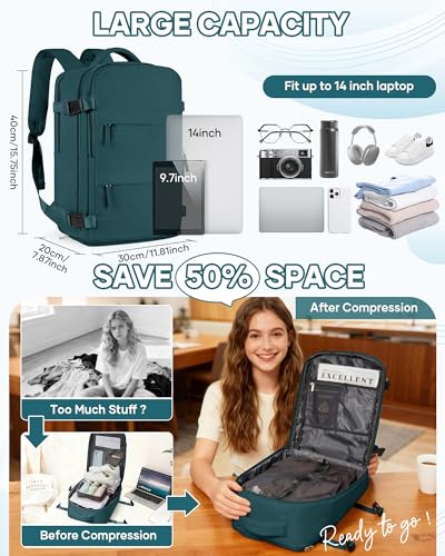 SZLX Vacuum Backpack Travel Bag with Pump, New Ryanair Cabin Size Bag 40x30x20 Backpack Wizz air, Large Travel Backpack Women Men Carry On Casual Daypack Fit 14 Inch Laptop with Shoes Compartment