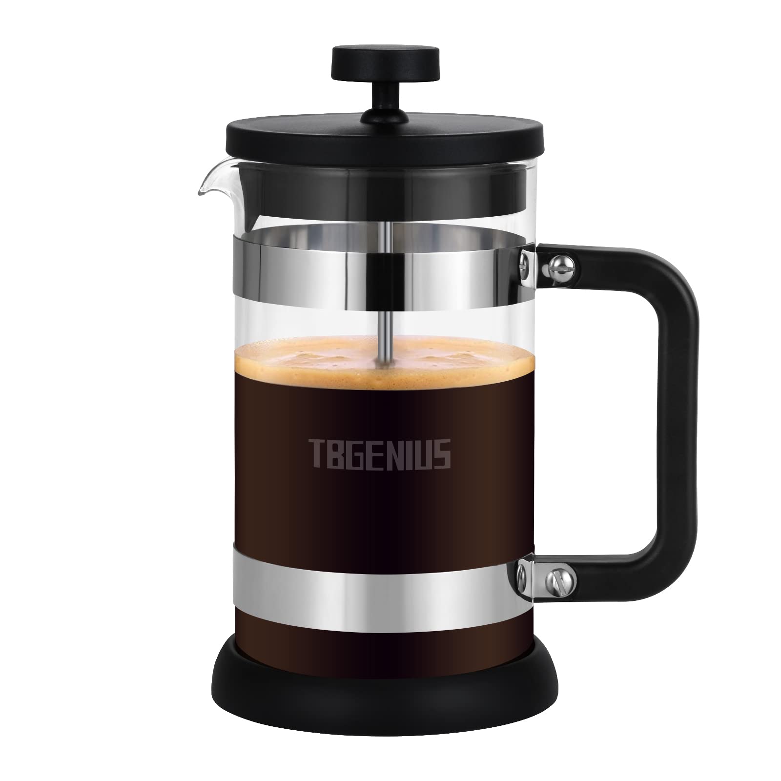 TBGENIUS 4 Cup Cafetiere Coffee Press, French Press Maker for Filter Coffee, Loose Tea and Milk Froth, 4 Level Stainless Steel Filter, Heat Resistant Borosilicate Glass, 0.6 L / 21 oz