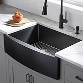 VESLA HOME 33 inch Black Farmhouse Sink, Modern Single Bowl Stainless Steel Apron Front Farmhouse Kitchen Sink with Dish Grid