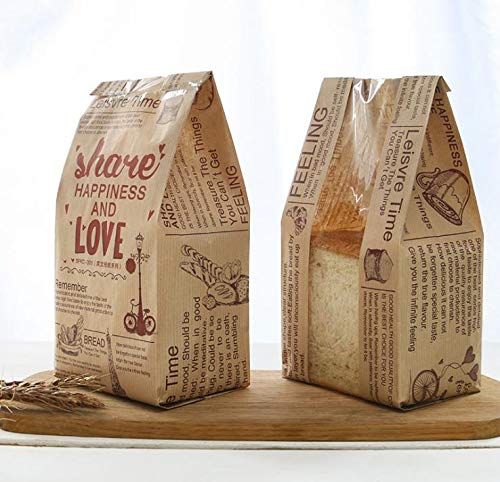 Pack of 40 Paper Bread Loaf Bag Kraft Food Packaging Storage Bakery Bag with Front Window, Label Seal sticker included (Style-3)