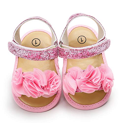 Tantisy â™£â†­â™£ Girls Flower Princess Sandals/Sweet Sequins Flat Shoes/Walking Toddler Shoes (Little Kid/Big Kid) Hot Pink
