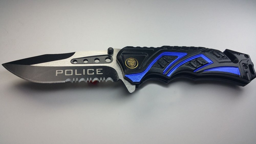 Amazon.com : 8" Police Blue/Black MTECH SPRING ASSISTED FOLDING ...