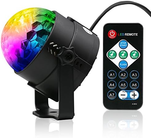 Disco Light Ball - Lunaoo Sound Activated Strobe Lights with Remote Control - 3W RGB 7 Color Modes - Add A Fun Touch to Party Holiday Get-Together