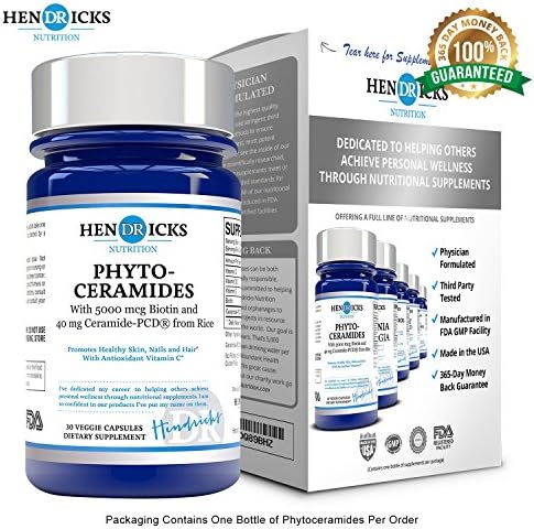 Advanced Phytoceramides Supplement for Hair, Skin, & Nails with Patented Ceramide-PCD® - 30 Capsules - All-Natural, Plant-Based, Physician Formulated - Derived from Rice from Japan - Anti-Aging Formula with Vitamins C, D3, & E plus Biotin - No Wheat, Gluten Free, Non-GMO - Manufactured in an FDA Approved GMP Certified Laboratory, Made in the USA and Formulated by Dr. Hendricks (Packaging may vary)