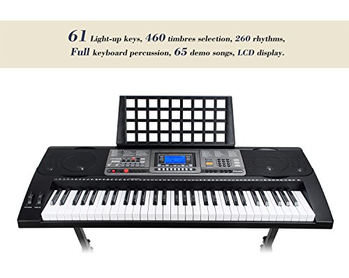 Smart 61 Keys MK-816 USB-MIDI(APP) Electronic Lighting Keyboard Piano with Music Stand LCD Display Screen for Kids/Adults Learing/Training - Thumbnail 2