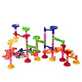 Marble Run Track - STEM Toy - An Educational Building Block Set with 105 Pieces Including Translucent Tubes with 30 Glass Marbles - By Bilzar