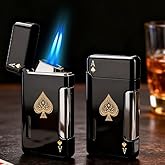 2 Pack Torch Lighter, Classic Pocket Ace Lighters with Gift Box for Men, Visible Window, Adjustable Dual Jet Torch, Refillabl