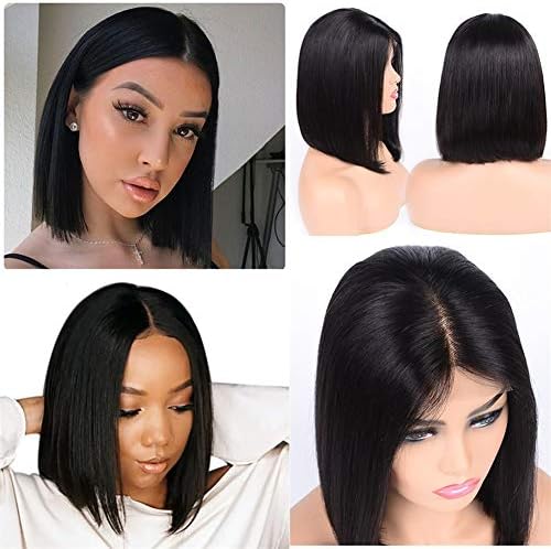 Anemone Short Bob Wigs Natural Straight Brazilian Human Hair Wig 13x4 Middle Part Lace Front Wigs for Black Women Natural Color for Looking (10 inch)