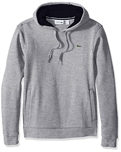 Lacoste Men's Tennis Sport Pull Over Hoodie Fleece, Silver Chine/Navy Blue, 6