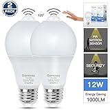 Bomcosy Motion Sensor Light Bulb 12W E26 Warm White 3000K PIR LED Bulbs 100W Equivalent Auto on/off for Hallway Porch Garage 2 Pack
