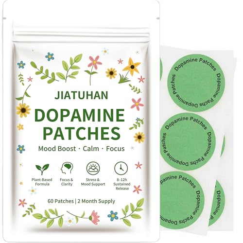 JIATUHAN Dopamine Patches Extra Strength – Mood Support, Calm & Focus – Stress Relief with Mucuna & 5-HTP – Plant-Based, Vegan – 60 Patches (2 Month Supply)