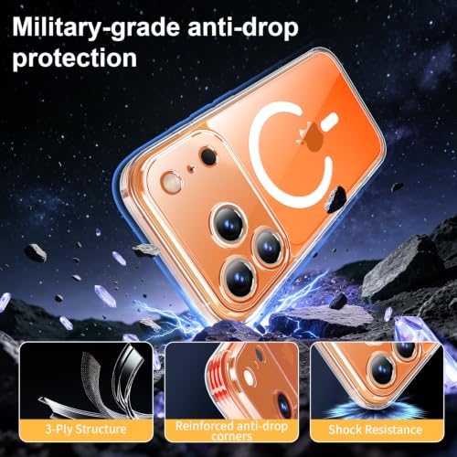 Yohii Magnetic Case for iPhone 17 Pro Max with 1 Tempered Glass and Cord, Compatible with MagSafe [Camera Protection] Anti-Scratch Shockproof Military Cover – Transparent