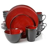 Gibson Overseas, Inc. Gibson Elite 109537.16R Soho Lounge Round 16-Piece Reactive Glaze Dinnerware Set Service of 4, Stoneware, Burgundy/Black