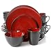 Gibson Overseas, Inc. Gibson Elite 109537.16R Soho Lounge Round 16-Piece Reactive Glaze Dinnerware Set Service of 4, Stoneware, Burgundy/Black