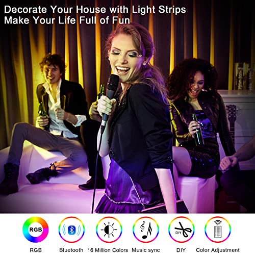 15M Striscia LED, LED Striscia Musica Sync 5050 RGB 20 Colori 21 Modalità, Bluetooth Nastri LED 12V Luci LED Colorati con Controllo App e Telecomando per Camera, Bar, Festa, Decorazioni Natalizie